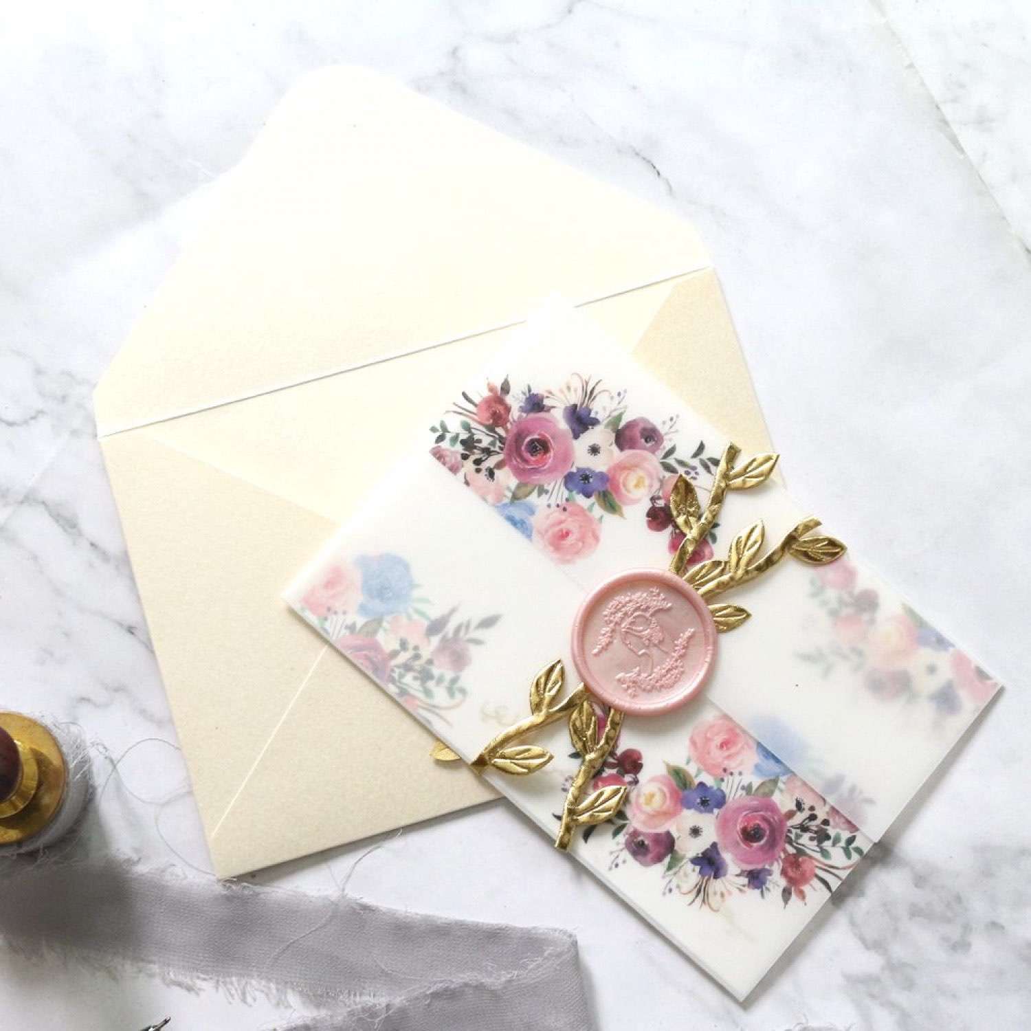 Invitation Card with Wax Seal Wedding Card with Vellum Paper Cover Customized Decoration